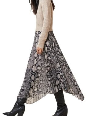 AllSaints Donatella Dress Snake Print Pleated Layered Sweater Dress NWT M
